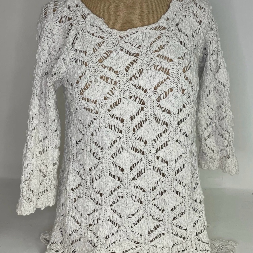J. Jill Women's Crochet White Top XSmall